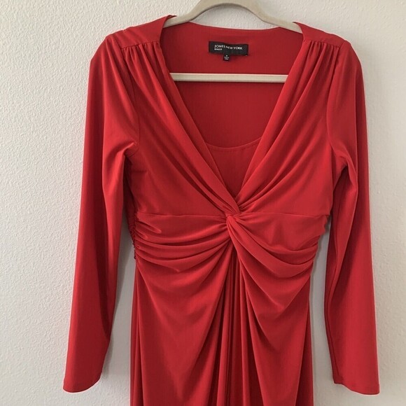 Jones New York Womens Size 8 Red Front Knot Sheath Cocktail Party Dress - Picture 2 of 5